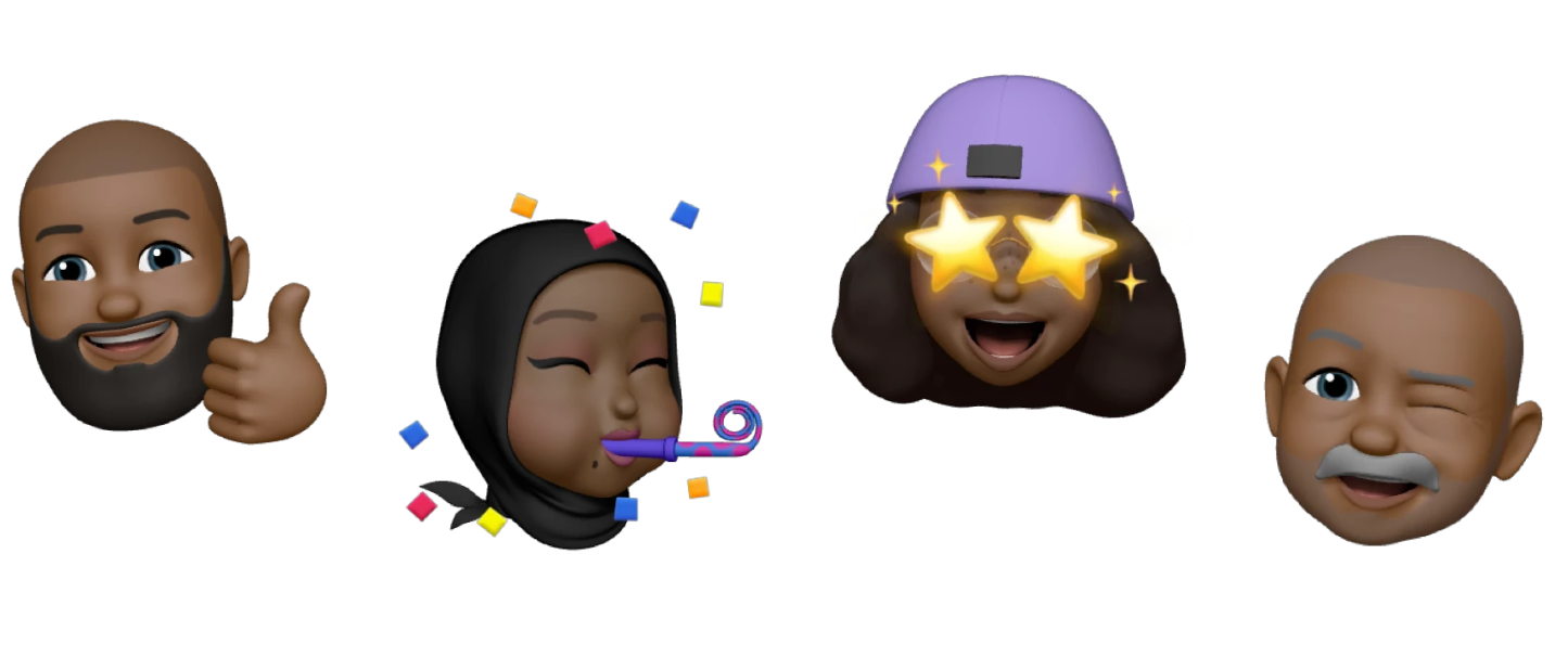 thumbs up bearded man, starry eyed hat wearing woman, hijab woman blowing confetti